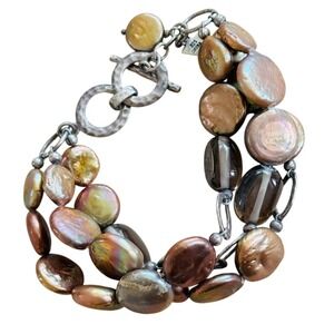 Silpada pearl Bracelet Signed multi triple strand beads sterling silver 925 7.5"